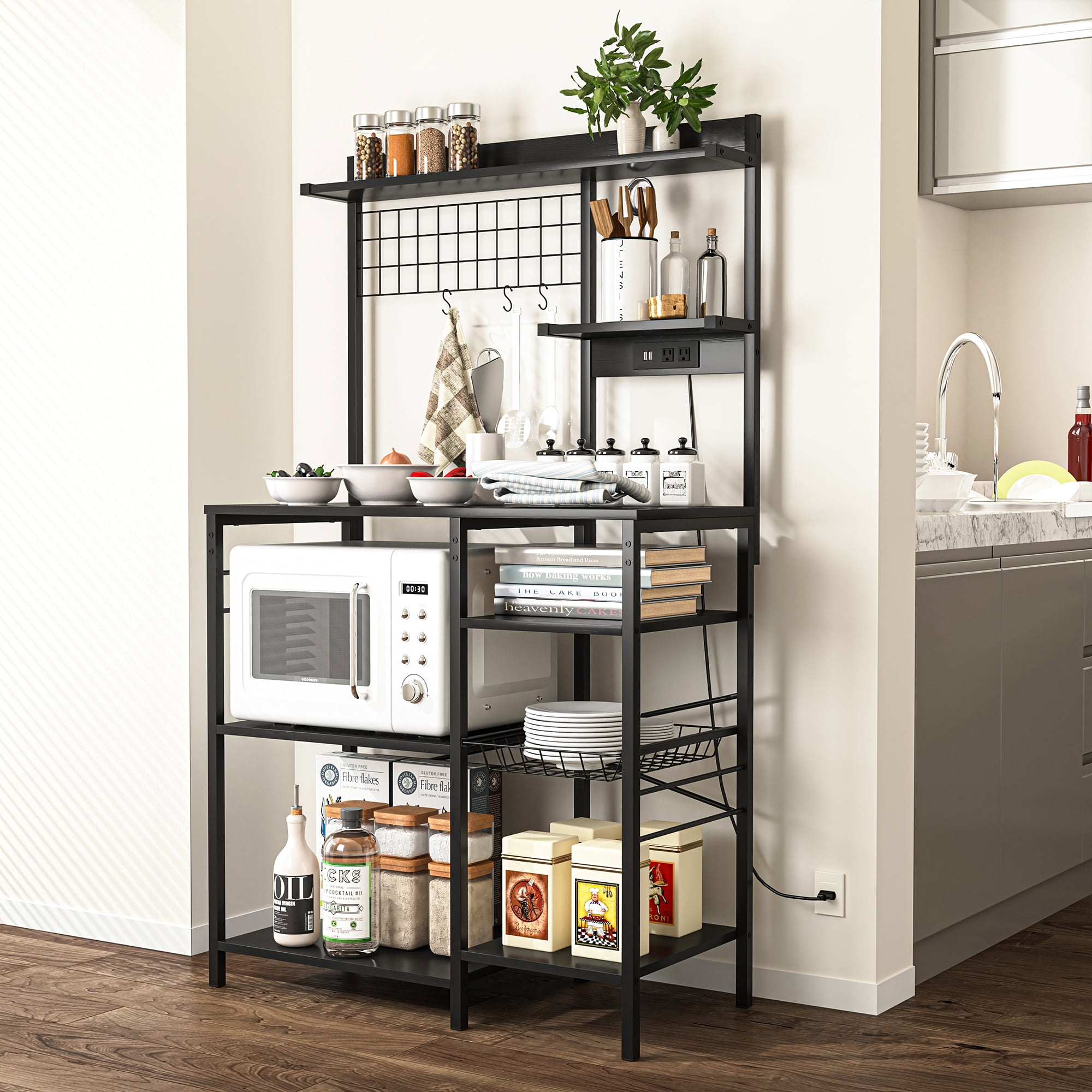 Yardi Yard Standing Baker's Racks Large Metal Kitchen Storage Shelves Units Microwave Stand Black Yardi Yard Standing Baker's Racks Large Metal Kitchen Storage Shelves Units Microwave Stand Black