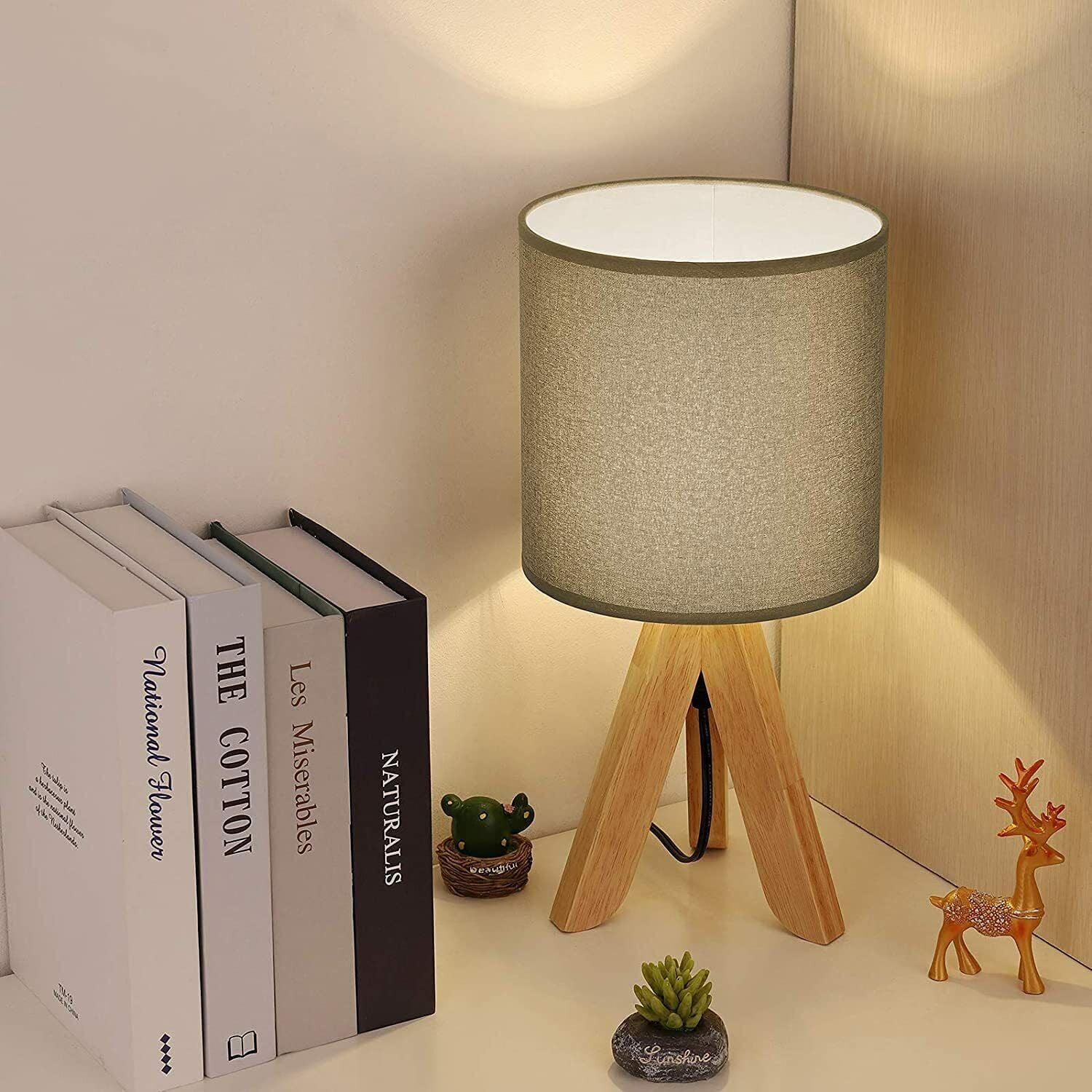 Set of 2 Bedside Desk Lamp with Fabric Shade Cute Nightstand Lamp for