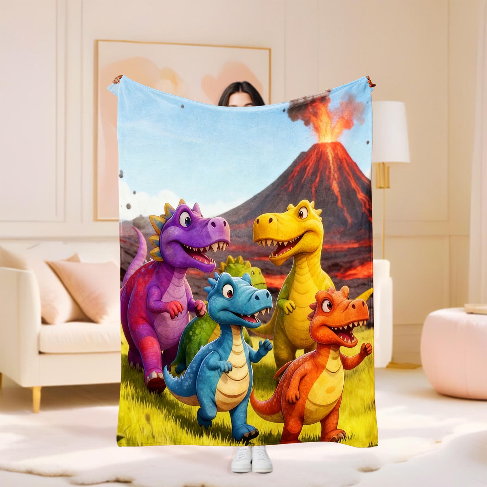 Personalised Dinosaur Blanket With Custom Name â Soft Throw For Boys Kids Cosy Lightweight Dino Bedding Blanket For Bedroom Sofa Travel