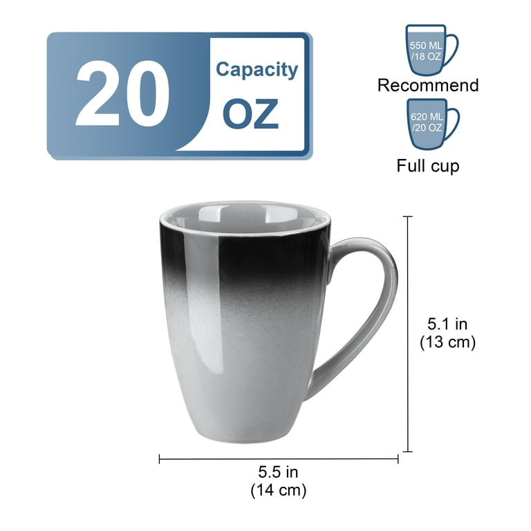 Vancasso Coffee Mugs Set of 4, 20oz Large Stoneware Mug, Tea Cups with Handle, Dishwasher and Microwave Safe, Gray