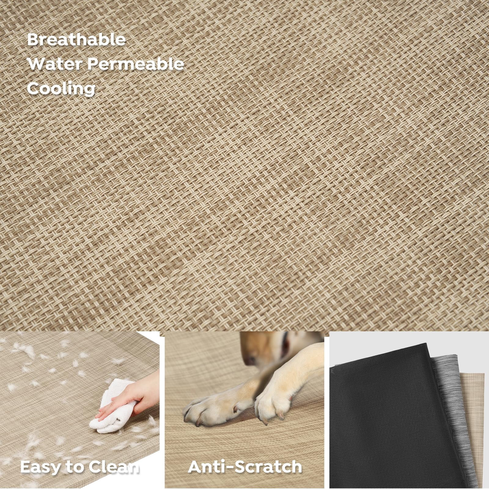 Elevated Dog Bed  Raised Cots For Large Dogs Waterproof Outdoor Pet Hammock With Guardrail Upgraded Non-slip Feet Breathable Teslin Mesh Beige Coffee 41x 27 Inches