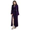 thumbnail image 1 of WZXFASHION Women's Winter Solid Color Lengthened Bathrobe Splicing Home Clothes Long Sleeved Robe Coat Intimates Purple XL, 1 of 6
