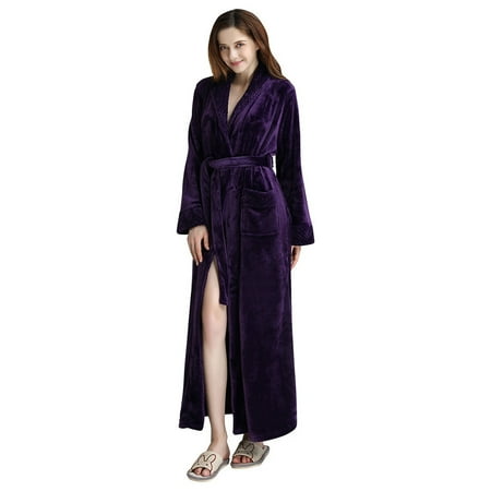 Yuhangmm Women s Winter Solid Color Lengthened Bathrobe Splicing Home Clothes Long Sleeved Robe Coat Womens Lingerie plus