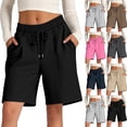 thumbnail image 6 of AKOEE Casual Shorts Womens Soft Elastic Drawstring Sweatshorts Loose Summer Wide Leg Short with Pockets, Brown XL, 6 of 6