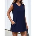 thumbnail image 6 of Women'S 2 Piece Shorts Sets V Neck Long Tank Tops High Waisted Loose Fit Matching Travel Outfits Navy Blue S, 6 of 8