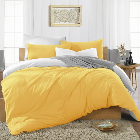 SGI Bedding 3 Piece Reversible Cotton Duvet Cover Golden Solid 600TC Oversized Queen