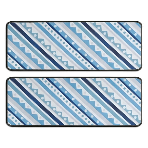 Kitchen Rugs Sets Of 2,Blue Geometric Stripe Pattern Anti Fatigue Kitchen Mat Rugs Non Slip Washable,Decorative Kitchen Floor Mats for Kitchen,Sink,Laundry,17"x47" 17"x47"