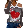 thumbnail image 1 of Día de San Valentín Moda Mujer Casual Manga larga Fuera del hombro Halter Cuello en V Corazón Estampado Top Blusa Pompotops  FGAJ13390, 1 of 5