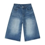 Men's Jeans Men's Summer Breathable Hop Cropped Jeans Work Denim Shorts with Cargo Pockets Pantalon Homme Jeans Light Blue L