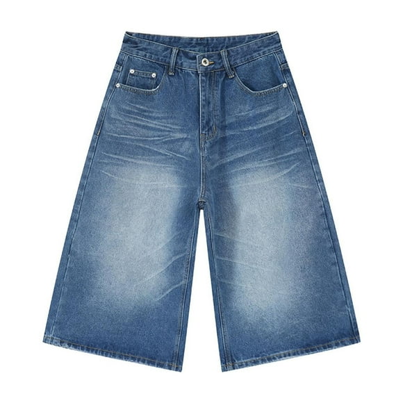 FYEGRE Short en Jean Décontracté de Fin de Semaine Ample pour Homme Contemporain Short en Denim Hop Court de Travail pour Homme avec Poches Cargo Fonctionnelles pour Style de Rue Bleu Pâle S