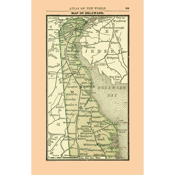 Historic State Map - Delaware - Alden 1886 - 23 x 35.83 - Vintage Wall Art