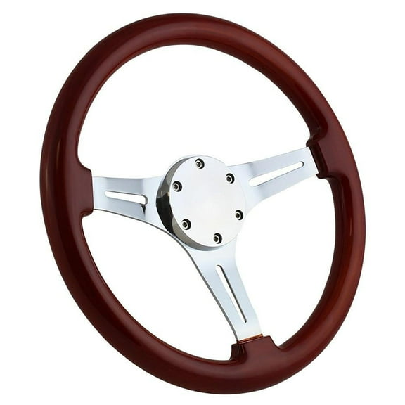 350mm Chrome Golf Cart Steering Wheel with Mahagony Wood Grip and Horn Cover Plate