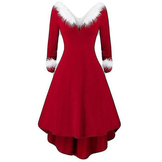 Vestidos de Navidad para mujer Vestido de manga larga con cuello en V Vestido de fiesta