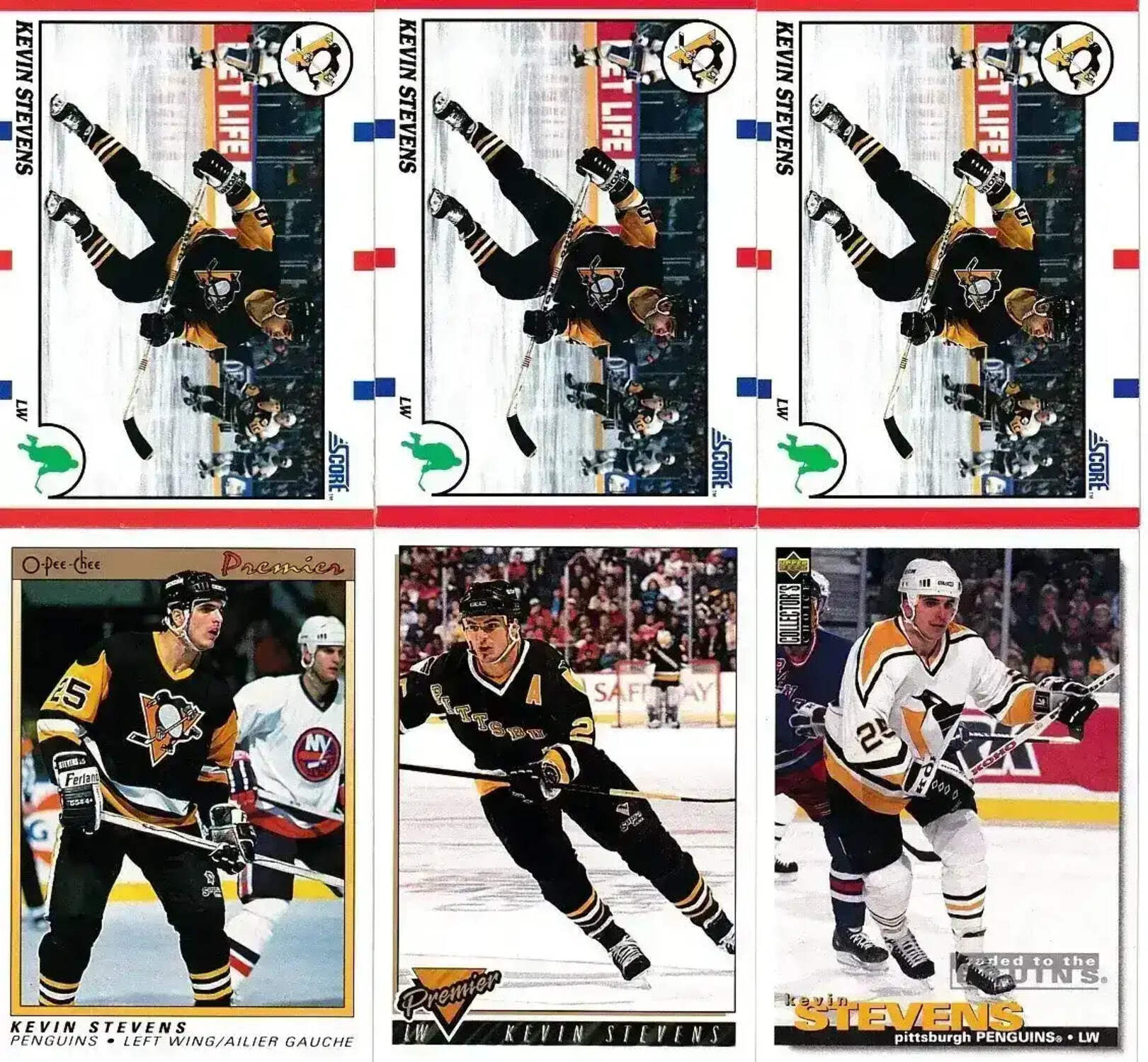 Kevin Stevens Pittsburgh Penguins 1990-91 O-Pee-Chee Premier and Score Rookie Card lot