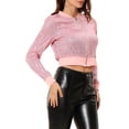 thumbnail image 3 of INSPIRE CHIC Women's Sequin Sparkle Zipper Cropped Bomber Jacket M Pink, 3 of 5