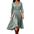 thumbnail image 2 of Guieoi Cotton-Linen Dresses for Women Solid-Color Casual Minimalist Loose-Fit Dress with Elastic Waist and 3/4-Sleeve Gray XL, 2 of 6