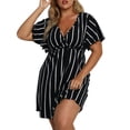 thumbnail image 1 of outfmvch Robes Noires pour Femmes Grande Taille Imprimé Rayé Col en v Manches Courtes Robe Ligne a Robes d'Automne, 1 of 9