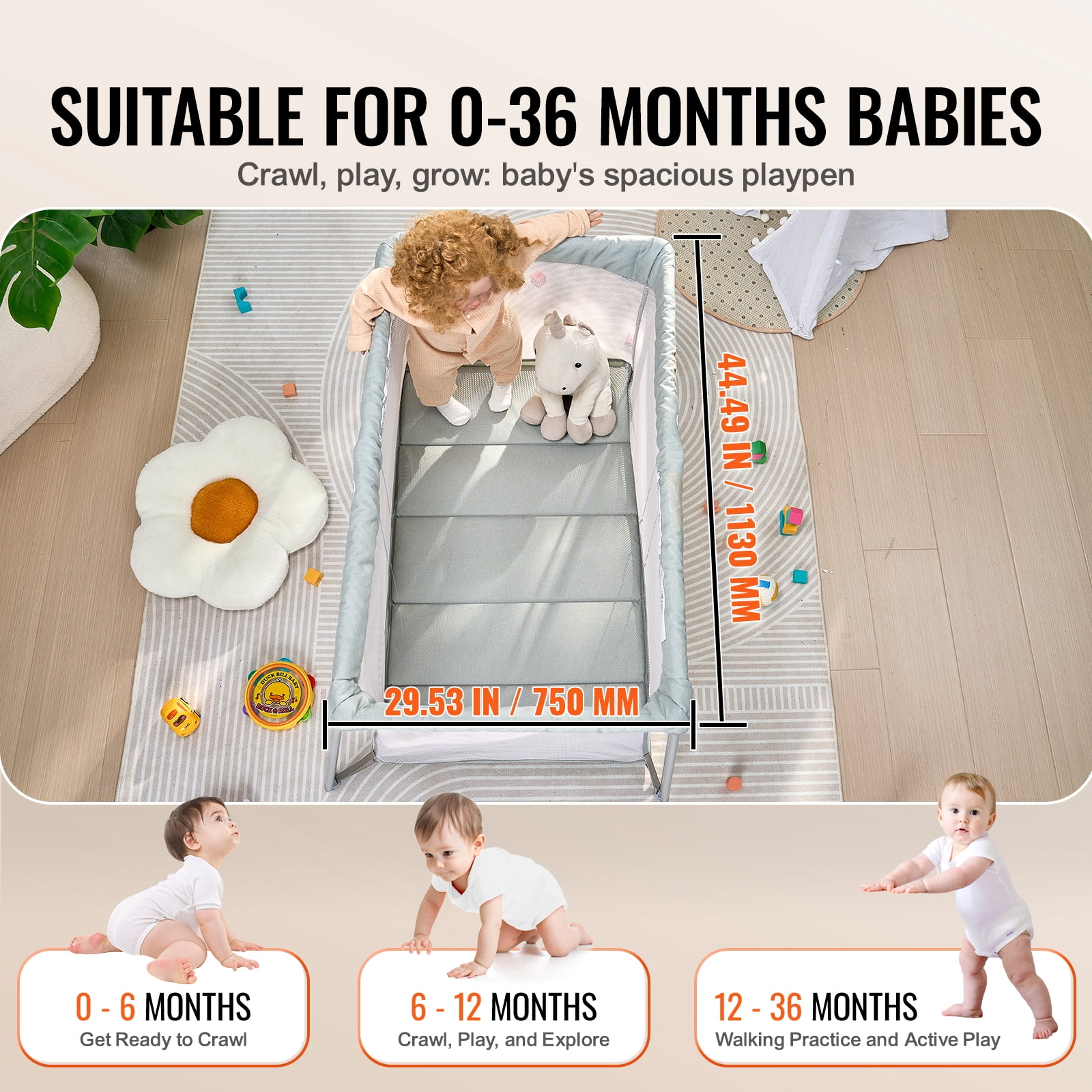 KFFKFF Portable Infant Playpen & Sleeping Cot, Includes Comfy Mattress, Breathable Mesh Sides, and Carry Bag, Foldable Design for Easy Travel, Suitable for Newborns to 3-Year-Olds, Ideal for Home