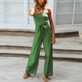 thumbnail image 2 of Aayomet Plus Size Jumpsuits For Women Women's Summer Casual Off Shoulder High Waist Solid Color Strapless Belted Wide Leg,Green S, 2 of 5