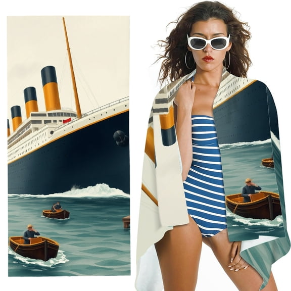 RKSupls Ship Ocean Microfiber Beach Towel, Extra Large Quick Dry Lightweight Absorbent Towel for Travel Swimming Camping, Soft Super Absorbent- 30x60 in