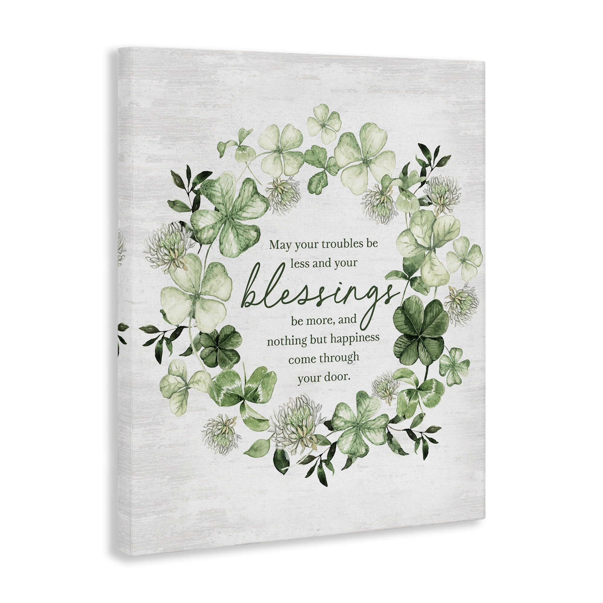 Stupell Industries Clover Wreath Blessing Botanical & Floral Painting Gallery Wrapped Canvas Art Print Wall Art, 24 x 30