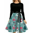 thumbnail image 5 of Christmas Dresses for Women Women's Fashionable And Elegant Autmn And Winter Long-sleeved Round Neck Christmas Print Dress for Holiday Party,Cyan,2XL, 5 of 5