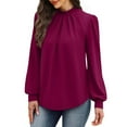 thumbnail image 5 of WTOBBY Women's Fashionable Elegant Top with Chest Pleated Detail and Stand Collar, Long Sleeve Solid Color Design, Perfect for Stylish Outfits and Formal Casual Wear,Wine L, 5 of 6