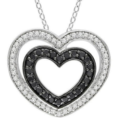 1/2 Carat T.W. Black and White Diamond Sterling Silver Heart Pendant, 18"