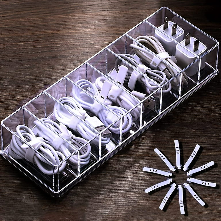 See-Through Charge Cable Organizer Box,Data Cable Management Box USB Cord  Sorter, Compact Cosmetics Organizer