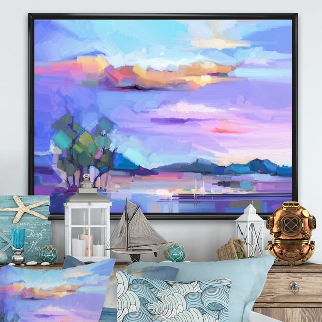 Designart - Paysage Impressionniste avec Rivière II - Moderne Encadré Toile Impression d'Art Mural