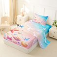 thumbnail image 2 of Castle Fairy Kawaii Pastel Beach Scene Twin Sheets 3pcs,Crab Butterfly Seashell Sand Print Bedding,Pink Sky,1 Fitted Sheet,1 Flat Sheet and 1 Pillowcase, 2 of 6