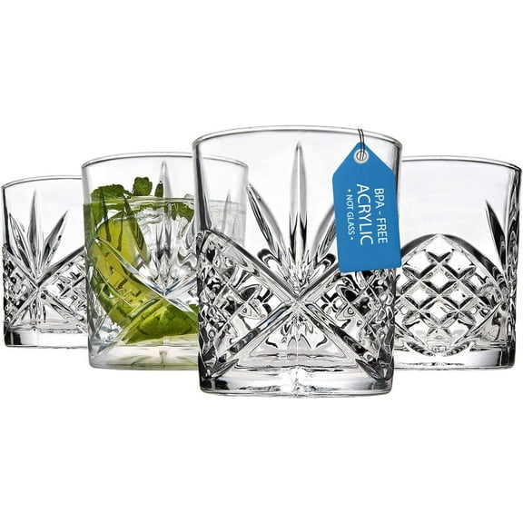 Godinger Old Fashioned Whiskey Glasses, Drinking Glasses, Shatterproof and Reusable Acrylic - Dublin Collection, Set of 4