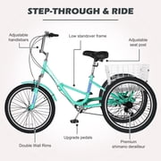 LILYPELLE 24 3 Wheel Bike for Adults Folding Tricycle 7 Speed Adult Trike Low-Step Through for Seniors with 400lbs Load Capacity,Cyan