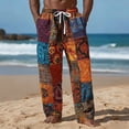 thumbnail image 2 of CONZONE Mens Baggy Linen Pants Wide Leg Beach Pants for Men Trendy Elastic Waist Drawstring Retro Graphic Soft Casual Joggers With Pocket, 2 of 4