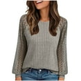 thumbnail image 2 of Fnooota Women's Long Sleeve Blouses, Lace Crew Neck Trendy Knitted Pullover Fall Tops Gray Size XL, 2 of 6