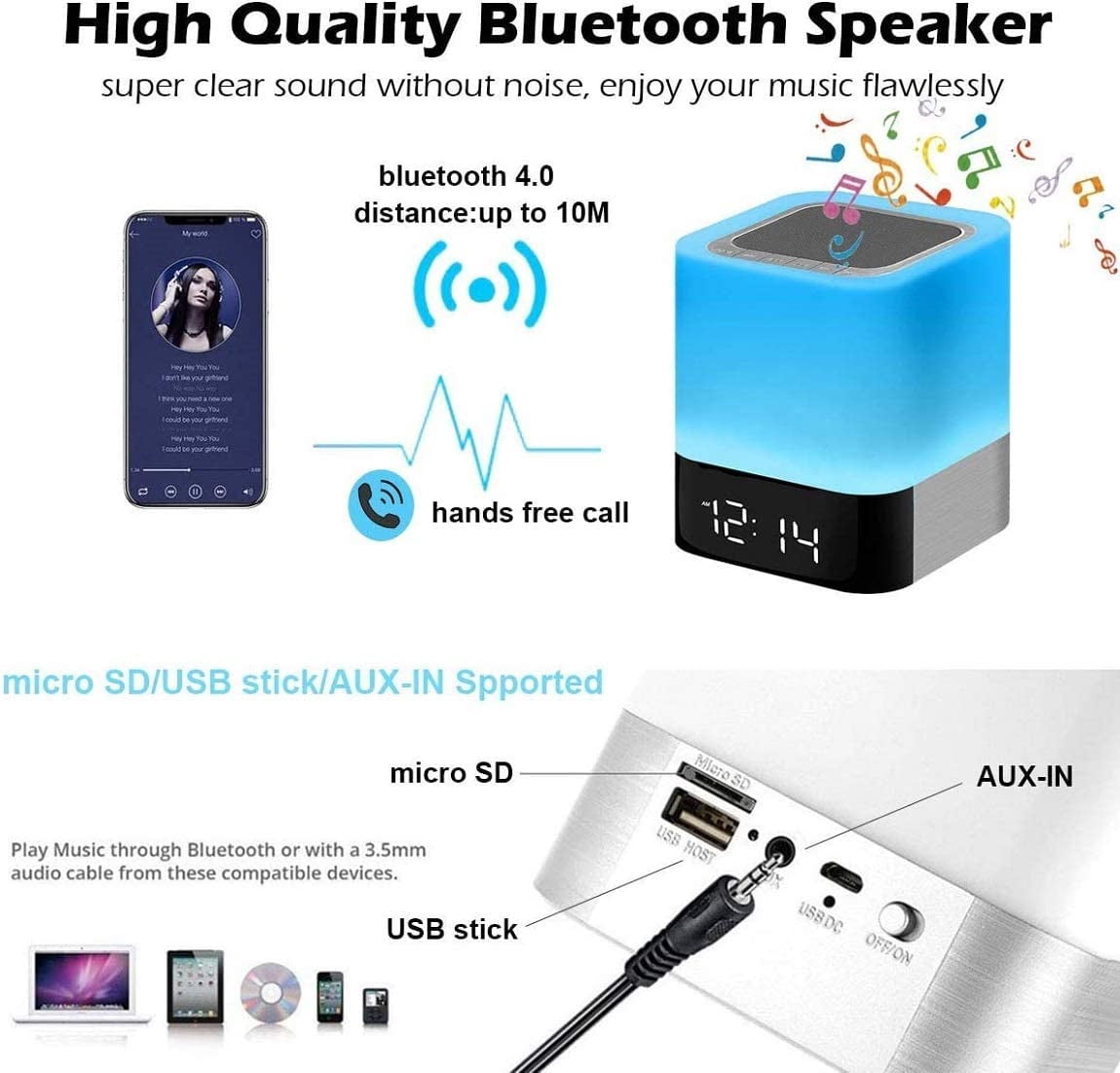 Night Lights Bluetooth Speaker Alarm Clock Bluetooth Speaker Touch Sensor Bedside Lamp Dimmable Multi Color Changing Bedside Lamp Mp3 Player Wireless Speaker With Lights Walmart Com Walmart Com