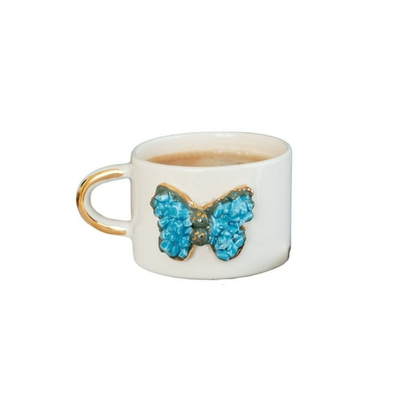 Handcrafted Ceramic Mug with 3D Blue Butterfly & Gold-Plated Handle – 200ml