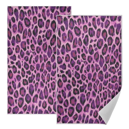 Wobogo Purple Leopard Print Waffle Weave Kitchen Towels 2 Pack Absorbent Microfiber Dish Towels Quick Dry Cleaning Cloth