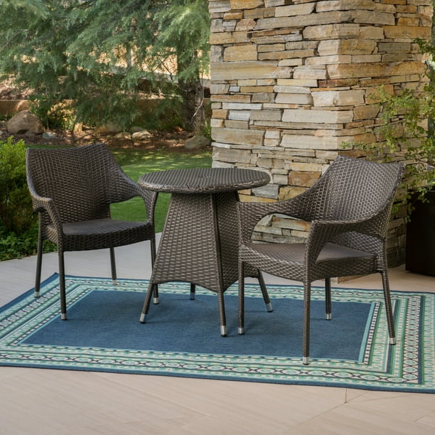 Reeves Outdoor 3 Piece Wicker Bistro Set, Grey - Walmart.com - Walmart.com