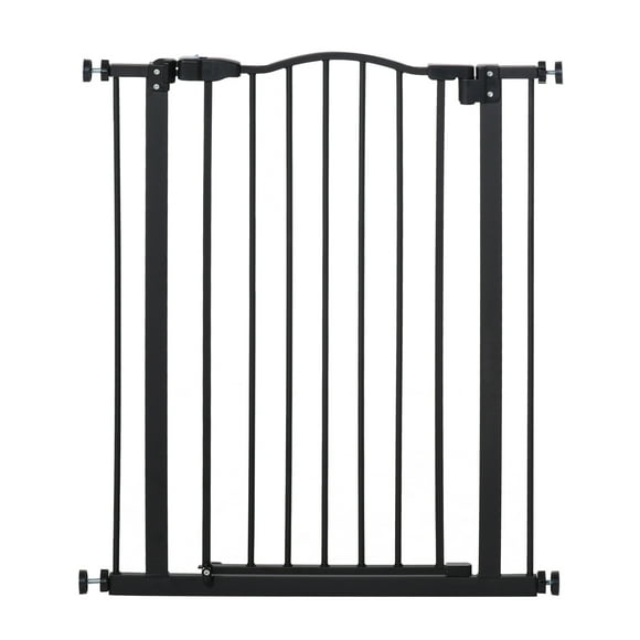 PawHut Pet Gate with Door Pressure Fit Dog Gate for Stairs, Black