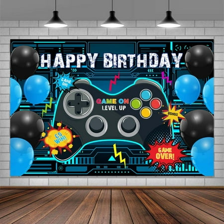 Image of Video Game Party Decoration Backdrop Balloon Backdrop Boy Birthday Background Game on Birthday Party Backdrop Level up Gaming Theme Party Backdrop Backdrop for Video Game Party Decorations 5X3FT