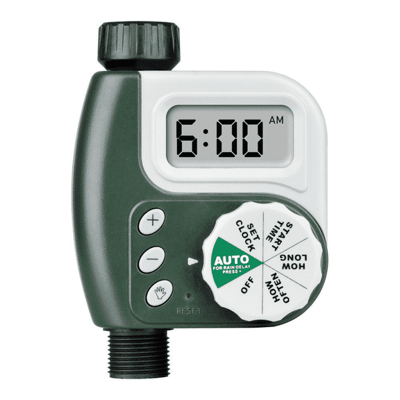 Programmable Digital Hose Watering Timer - 1 Outlet - Battery Powered - with LCD Screen - Built-in Rain Delay - Water-Resistant - 62061