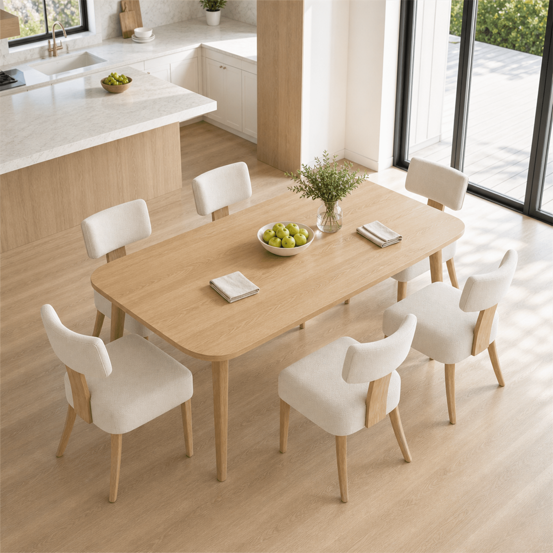Prilinex Upholstered Dining Chairs Set of 6, Farmhouse Kitchen Side Chairs with Curved Backrests & Wider Cushion, Solid Wood Legs, Mid Century Modern for Dining Room Restaurant Home, Beige