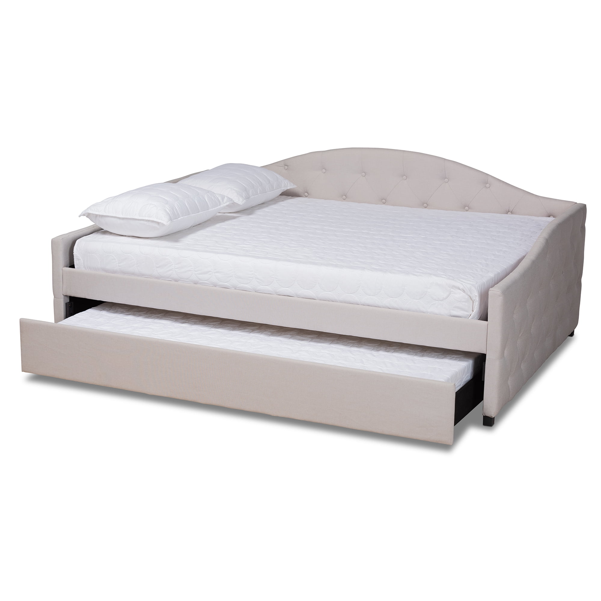 Baxton Studio Becker Transitional Upholstered with Trundle Daybed, Queen, Beige/Black