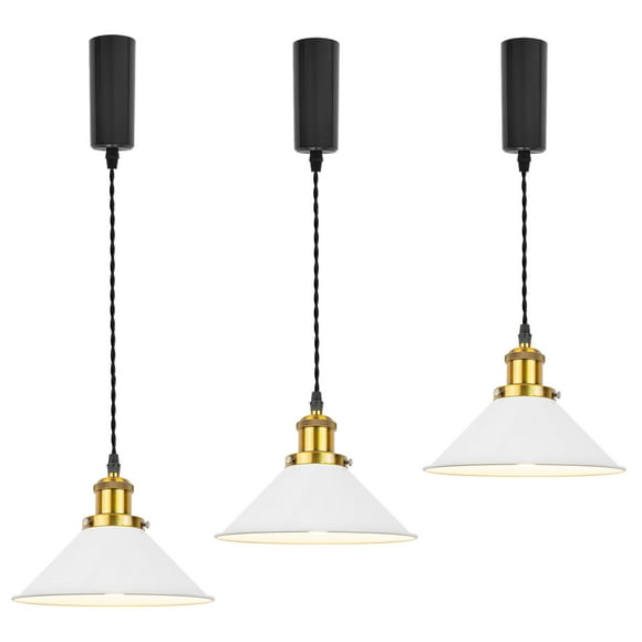 GDTB0181-W-GB Suspensions d'Éclairage de Rail Halo à Hauteur Réglable, Cordon de 5 Pi, Suspension Blanche de Rail H-Type, Douille en Laiton Antique Style Vintage, Douille E26 pour Îlot de Cuisine