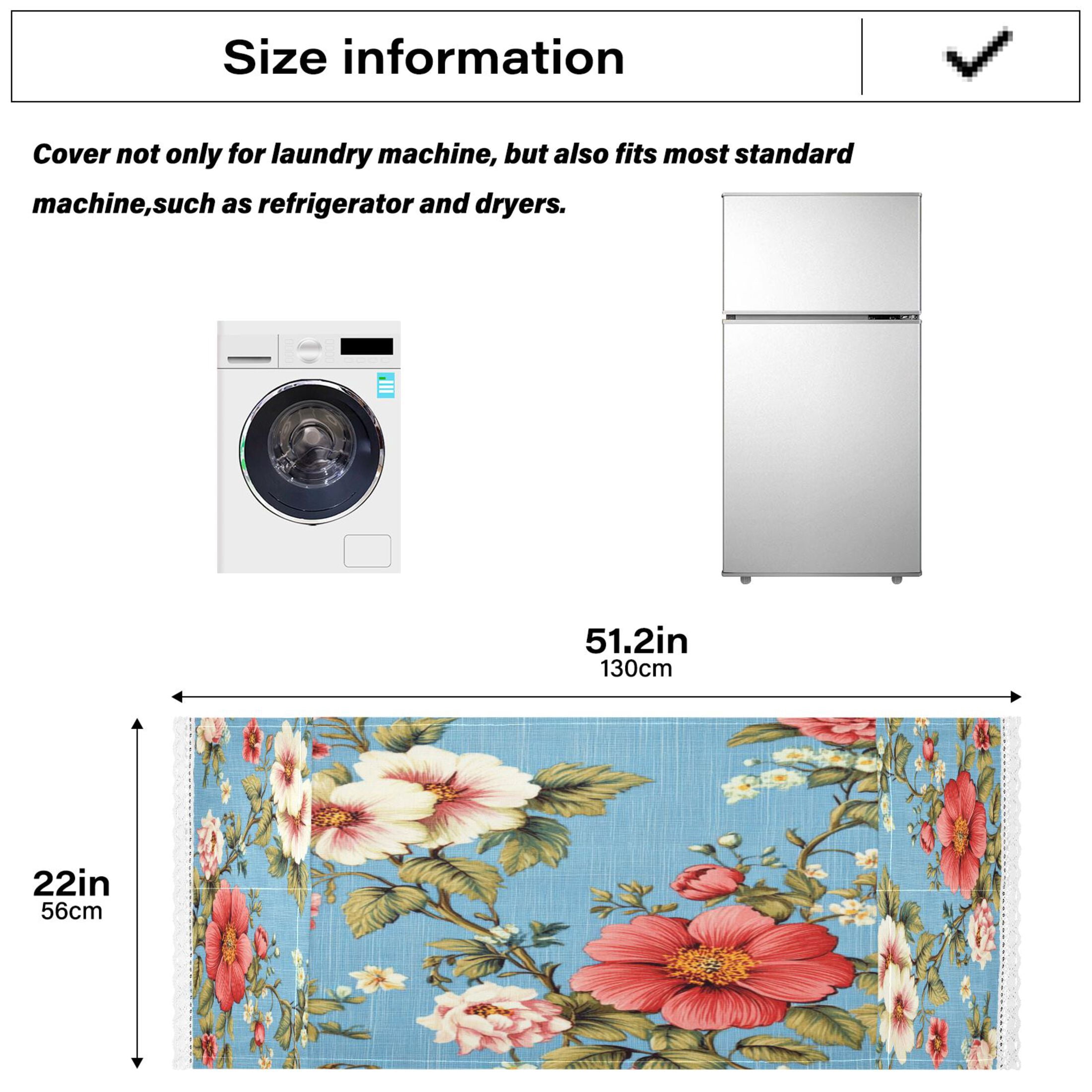 WOBOGO Red and White Vintage Flowers Washing Machine Cloth Dryer Refrigerator Top Cover Protective Non-Slip Mat For Kitchen Laundry