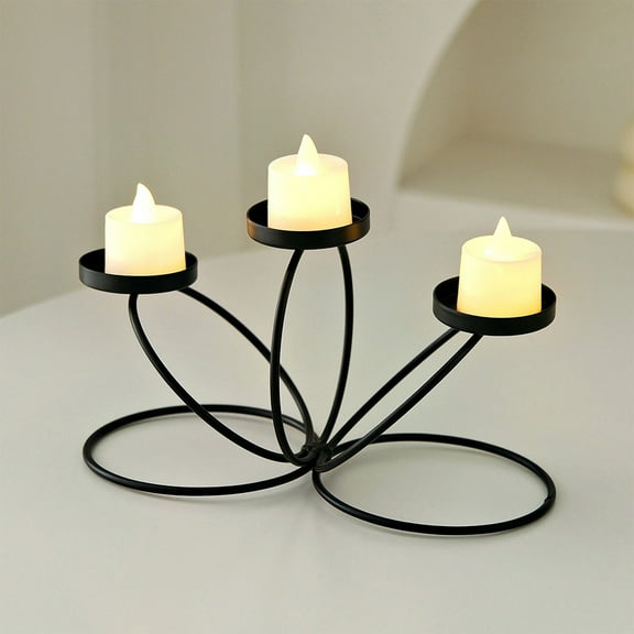 KOYPTL Three Arms Candle Holders Christmas Metal Candelabra Taper Candle Stand for Weddings Outdoor Patio Kitchen Black Rustic Candlesticks Holders Christmas Table Decorations for Home Decor