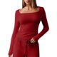 thumbnail image 1 of Neewe Womens Classic Plain Square Neck Long Sleeve T Shirt Pullover Soft Slim Fit Tops for Fall Outfits, 1 of 7