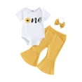 thumbnail image 2 of Aojekbee Baby Girls Birthday Outfits Short Sleeve Flower Print Romper + Flare Pants + Headband Set Newborn Clothes, 2 of 10