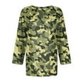 thumbnail image 4 of GIPQJK Women Camouflage Print Shirt 2024 Fall Graphic 3/4 Sleeve Tunic Sweatshirts Tops O-Neck Loose Fit T-Shirts Light Green,XL, 4 of 5